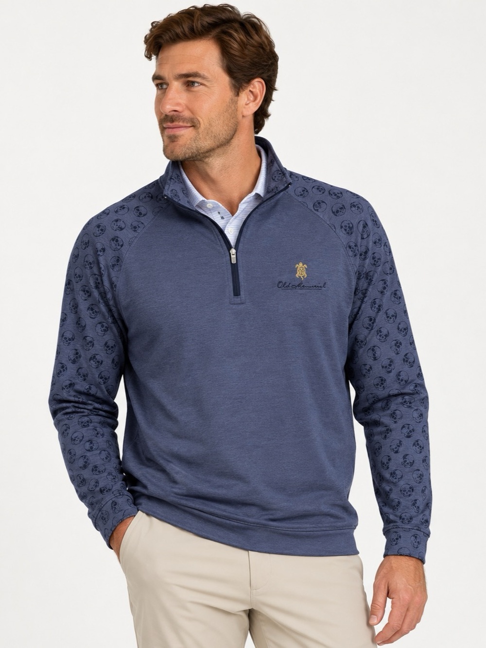 Peter Millar Old Memorial Golf Club Skull Print Quarter Zip Pullover L